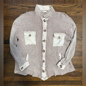 Zenana acid-washed waffle shirt / shacket